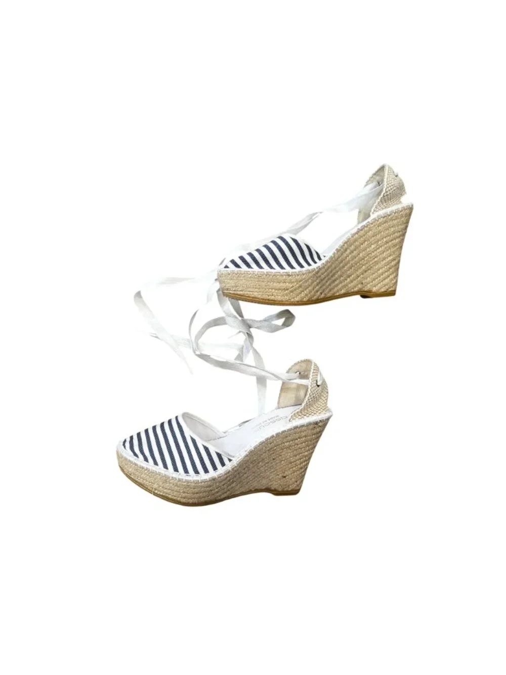 Andre Assous Espadrille Wedges Sandals Womens 40 10 Striped Nautical Coastal